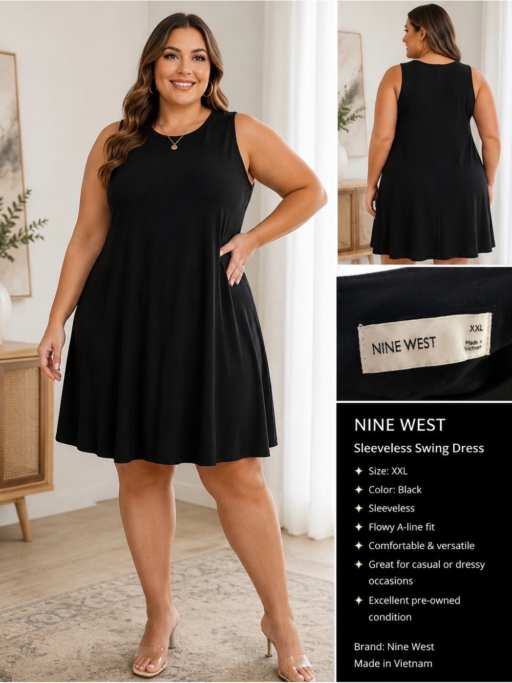 Nine West Black Sleeveless Swing Dress